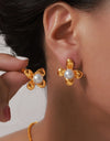 Synthetic Pearl Titanium Steel Flower Earrings