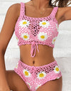 Flower Cutout Wide Strap Two-Piece Cover Up