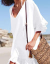 Ruffled V-Neck Half Sleeve Cover Up