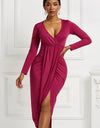 High-low Ruched Surplice Long Sleeve Dress