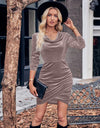 Glitter Ruched Cowl Neck Wrap Dress