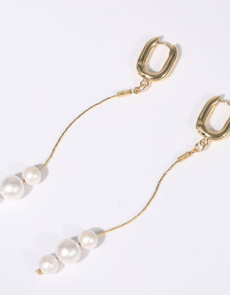 Gold-Plated Pearl Bar Earrings