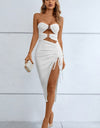 Cutout Strapless Drawstring Detail Split Bandage Dress