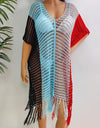 Fringe Color Block Scoop Neck Cover Up