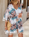 Tassel Tied Printed Half Sleeve Cover Up