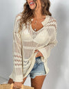 Cutout Notched Long Sleeve Cover-Up