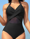 Crisscross Halter Neck One-Piece Swimwear