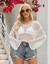 Openwork Round Neck Long Sleeve Cover-Up