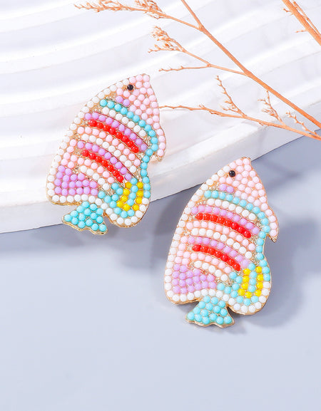 Alloy Bead Fish Shape Stud Earrings