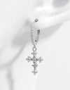 925 Sterling Silver Inlaid Zircon Cross Dangle Earrings