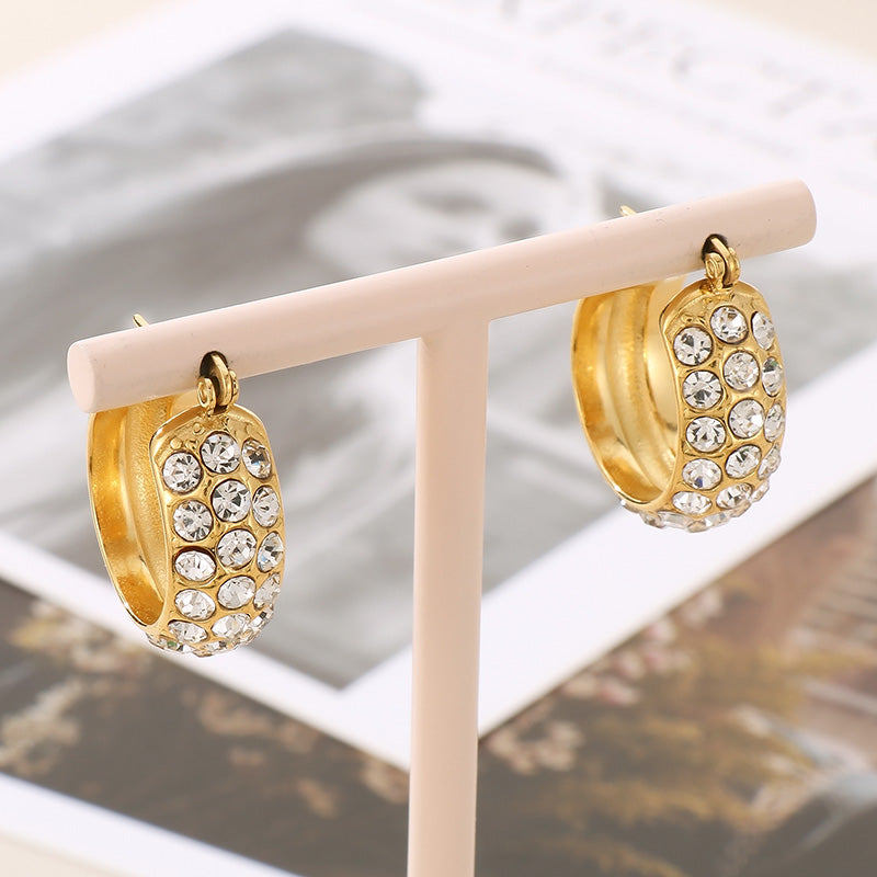 Titanium Steel Rhinestone Hoop Earrings