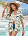 Tassel Printed Open Front Half Sleeve Cover-Up