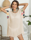 Tassel Boat Neck Flutter Sleeve Cover Up