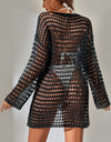 Openwork Boat Neck Long Sleeve Cover-Up