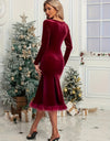 Plush Hem Square Neck Long Sleeve Dress