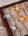 Synthetic Pearl Titanium Steel Flower Earrings