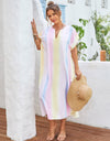 Slit Striped Notched Short Sleeve Cover Up