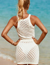 Openwork Sleeveless Top and Drawstring Skirt Cover Up Set