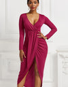 High-low Ruched Surplice Long Sleeve Dress