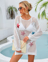 Angel Wings Sequin Star Round Neck Long Sleeve Cover Up