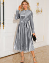 Tie Waist Long Sleeve Midi Dress