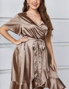 Plus Size Belted Ruffled Surplice Dress