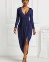 High-low Ruched Surplice Long Sleeve Dress