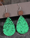 Sequin PU Leather Wooden Dangle Earrings