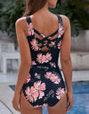 Crisscross Printed Round Neck One-Piece Swimwear