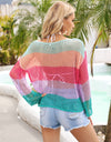 Angel Wings Color Block Openwork Boat Neck Cover Up