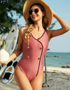 Decorative Button Wide Strap One-Piece Swimwear