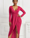 High-low Ruched Surplice Long Sleeve Dress