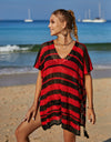 Angel Wings Tassel Openwork Striped V-Neck Cover Up