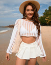 Openwork Boat Neck Long Sleeve Cover-Up