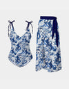 FAM-FAM Printed Tie Shoulder Swimwear and Skirt Swim Set