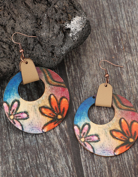 Wooden Flower Round Shape Earrings