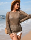 Heart Openwork Long Sleeve Cover-Up