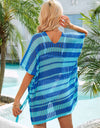 Angel Wings Tassel Openwork Striped V-Neck Cover Up