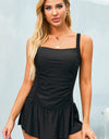 Ruched Square Neck Sleeveless One-Piece Swimwear