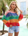 Angel Wings Color Block Openwork Boat Neck Cover Up