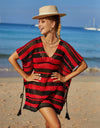 Angel Wings Tassel Openwork Striped V-Neck Cover Up