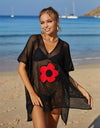 Angel Wings Openwork Flower V-Neck Short Sleeve Cover Up