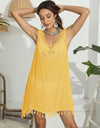 Tassel Scoop Neck Wide Strap Cover-Up