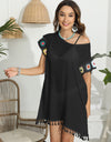 Tassel Boat Neck Flutter Sleeve Cover Up