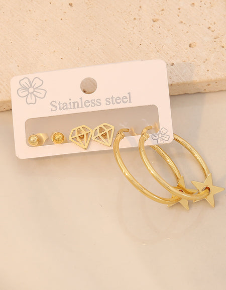 3 Piece Gold-Plated Stainless Steel Earrings