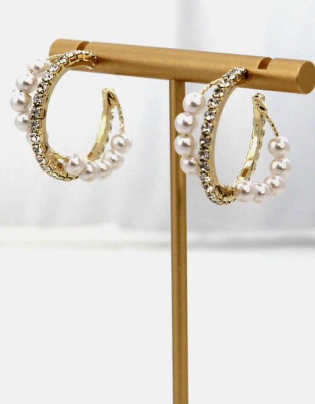 Alloy Pearl Hoop Earrings