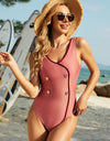 Decorative Button Wide Strap One-Piece Swimwear