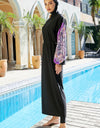 Cap, Drawstring Printed Long Sleeve Dress and Pants Swim Set