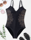 Embroidered V-Neck One-Piece Swimwear