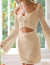 Cutout Lace-Up Long Sleeve Cover Up